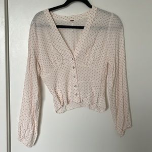 FREE PEOPLE PINK POLKA DOT CROPPED BLOUSE